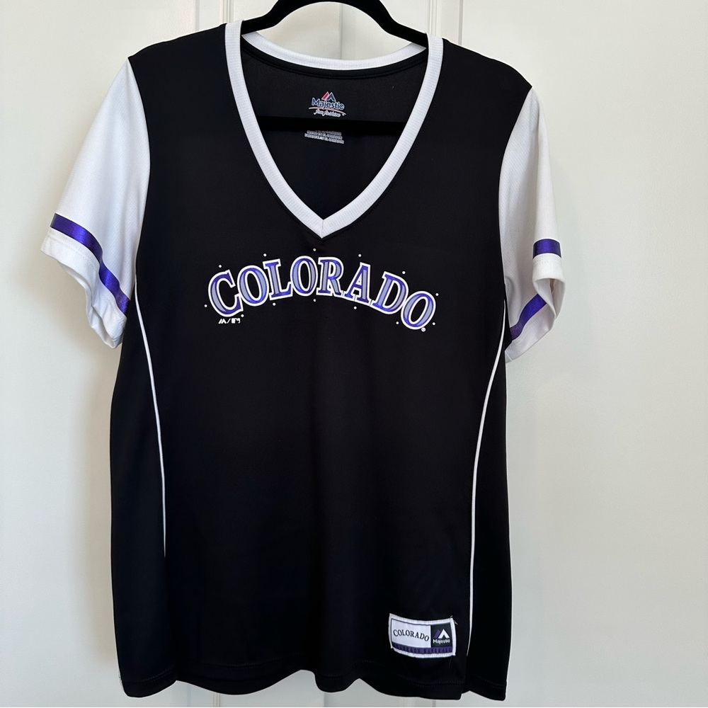 Majestic Black and White Colorado Baseball Shirt Size Large